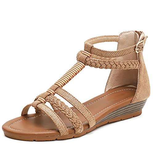 RJDJTTBD Bohemian-Keilsandalen für Damen, Damenkleid-Sandale, Keilsandalen, Wander-Strand-Sandale von RJDJTTBD