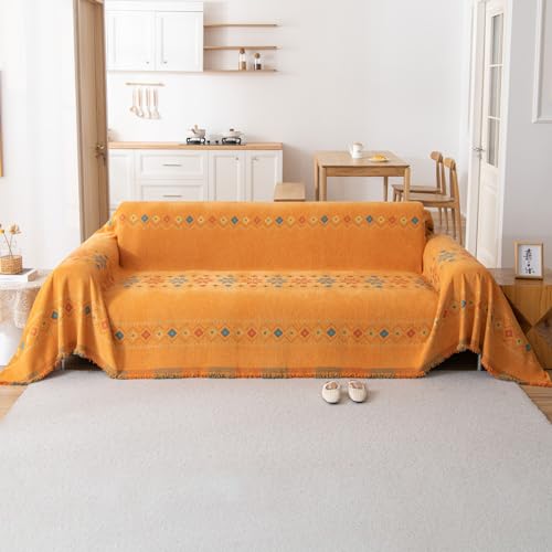 RJDJTTBD Boho-Überwurf, Chenille-Decke, weiche Überwürfe für Sofas, waschbare Decke für Bettsofas, Sessel, Wohnzimmer, 180 x 130 cm, Orange von RJDJTTBD