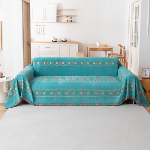 RJDJTTBD Boho-Überwurf, Chenille-Decke, weiche Überwürfe für Sofas, waschbare Decke für Bettsofas, Sessel, Wohnzimmer, 180 x 400 cm, Grün von RJDJTTBD