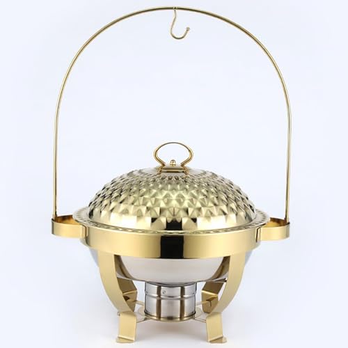 RJDJTTBD Chafing Dish Buffet, Hängedeckel-Essherd, Edelstahl-Hängedeckel-Herd für Buffetwärmer mit Wasser- und Speisepfanne für Zuhause, Hochzeitsfeiern, Veranstaltungen (Gold, 6,0 l) von RJDJTTBD