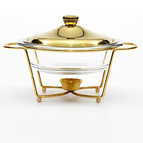 RJDJTTBD Chafing Dish Buffet-Set, 2 Quart Chafing Dish mit Glasoberfläche, runde Chafers mit Brennstoffhalter und Deckel für Buffets/Hochzeiten/Partys/Bankette/Catering-Events (Gold) von RJDJTTBD