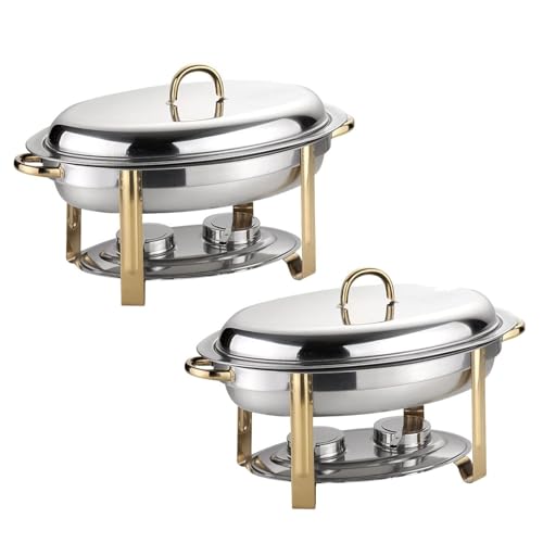 RJDJTTBD Chafing Dish-Set, 6 l, Buffet-Wärmertablett aus Edelstahl in voller Größe – 2/4/5/6er-Pack für Hochzeiten, Caterings, Partys – Lebensmittelbehälter, Wasserbehälter und Brennstoffhalter im von RJDJTTBD