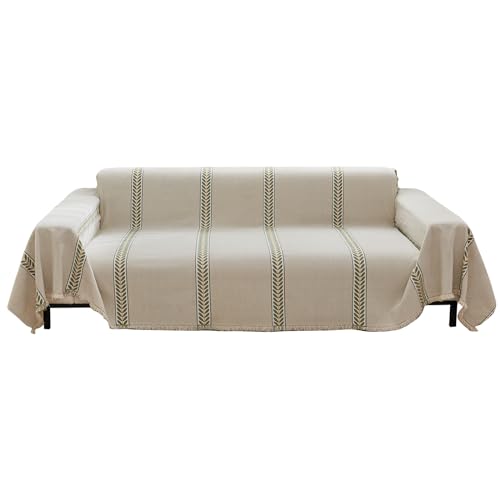 RJDJTTBD Chenille-Sofaüberwürfe, 1/2/3/4-Sitzer, gewebte Sofaüberwurfdecke mit Quasten, beschwerte weiche Möbelüberwürfe, multifunktionales Sofahandtuch, 180 x 180 cm, Beige 2 von RJDJTTBD