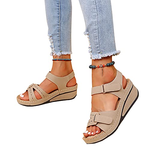 RJDJTTBD Damen-Keilsandalen, bequem, rund, offener Zehenbereich, Klassische, rückenfreie Slip-On-Hausschuhe, Sommer-Casual-Sandalen für Damen von RJDJTTBD