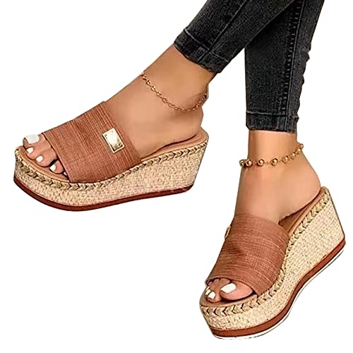 RJDJTTBD Damen-Plateau-Keilsandalen, Bequeme, runde Pantoletten mit offenem Zehenbereich, Klassische, rückenfreie Slip-On-Hausschuhe, Sommer-Casual-Slides für Damen von RJDJTTBD