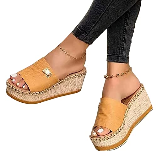 RJDJTTBD Damen-Plateau-Keilsandalen, Bequeme, runde Pantoletten mit offenem Zehenbereich, Klassische, rückenfreie Slip-On-Hausschuhe, Sommer-Casual-Slides für Damen von RJDJTTBD