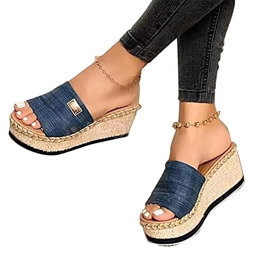 RJDJTTBD Damen-Plateau-Keilsandalen, Bequeme, runde Pantoletten mit offenem Zehenbereich, Klassische, rückenfreie Slip-On-Hausschuhe, Sommer-Casual-Slides für Damen von RJDJTTBD