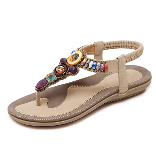 RJDJTTBD Damen-Sandalen, Bohemian-Stil, flach, elastisch, Knöchelriemen, bequem, Sommer, Strand, Flache Schuhe, Damen-Flip-Flops von RJDJTTBD