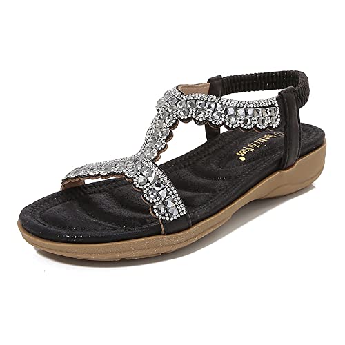 RJDJTTBD Damen-Sandalen, Bohemian-Stil, flach, elastisch, Knöchelriemen, bequem, Sommer, Strand, Flache Schuhe, Damen-Flip-Flops von RJDJTTBD