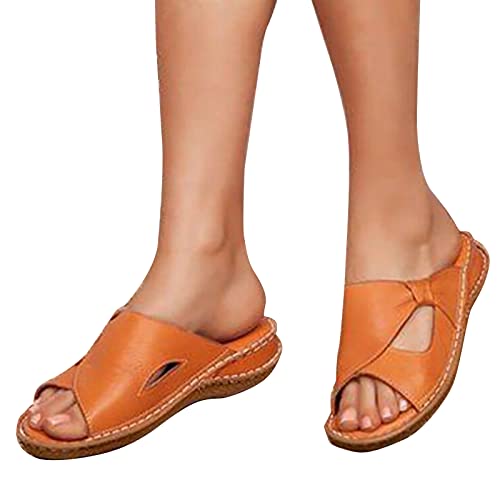 RJDJTTBD Damen-Sandalen, bequem, rund, offener Zehenbereich, Klassische, rückenfreie Slip-On-Hausschuhe, Sommer-Casual-Slides für Damen von RJDJTTBD