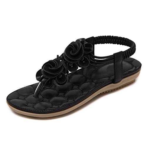 RJDJTTBD Damen-Sommersandalen, Flache Damensandalen, verstellbare Knöchelschnalle, Kleid, Tanga-Sandale für Sommerhochzeit von RJDJTTBD