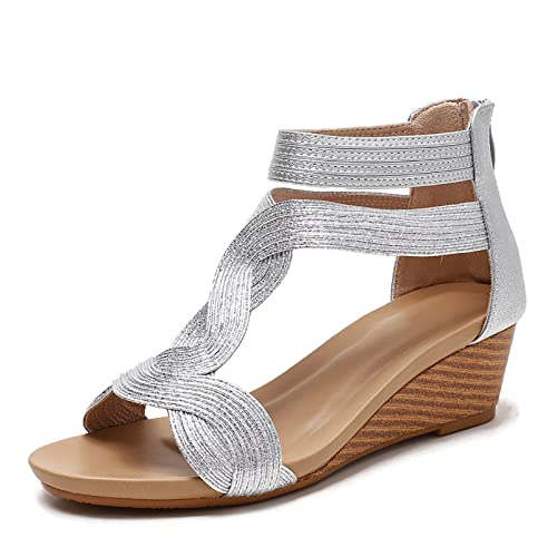 RJDJTTBD Damen Wedges Plateausandalen Open Toe Beach Wedge Sandale für Frauen Bequeme Riemchen Lässige Sommerschuhe von RJDJTTBD