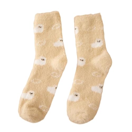 RJDJTTBD Damensocken Winter Damen Flauschige Thermosocken Herbst-Winter Schneesocken Mädchen Warme Farbe Crew Socken Damen Bodenschlafsocken von RJDJTTBD