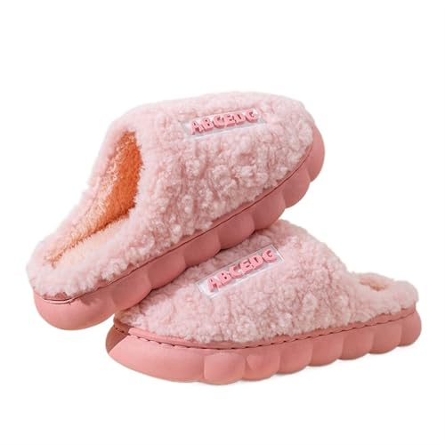 RJDJTTBD Dicke Hausschuhe für drinnen und draußen, für Jungen und Mädchen, für den Winter, warme, Flauschige Hausschuhe, hohe Absätze, Pelz-Baumwollschuhe, Damen, Paare (Rosa, 44–45) von RJDJTTBD