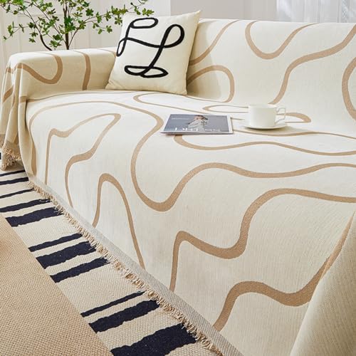 RJDJTTBD Extra große Überwurfdecke, abstraktes Linienmuster, Sofa-Handtuch, Chenille-Quasten, gewebte Überwürfe für Sofa, Bett, Stuhl, Couch, Tisch, braun, 180 x 150 cm von RJDJTTBD