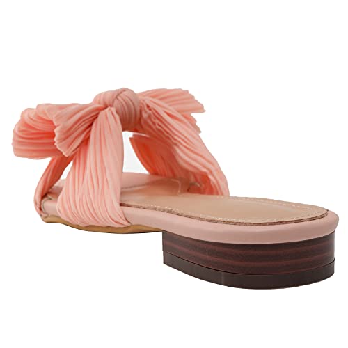 RJDJTTBD Flache Damen-Sandalen, Freizeitkleid, Sandale, Satin-Pantoletten, Slip-On, Schleife, offener Zehenbereich, rückenfrei, niedriger Absatz, Slipper-Slides für Sommerhochzeit von RJDJTTBD