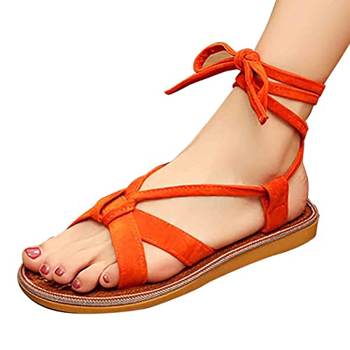 RJDJTTBD Flache Damen-Sandalen, Sommer-Slipper, Bohemian-Kleiderschuhe, Bequeme offene Zehen-Slip-On-Sandalen, Wanderschuhe von RJDJTTBD