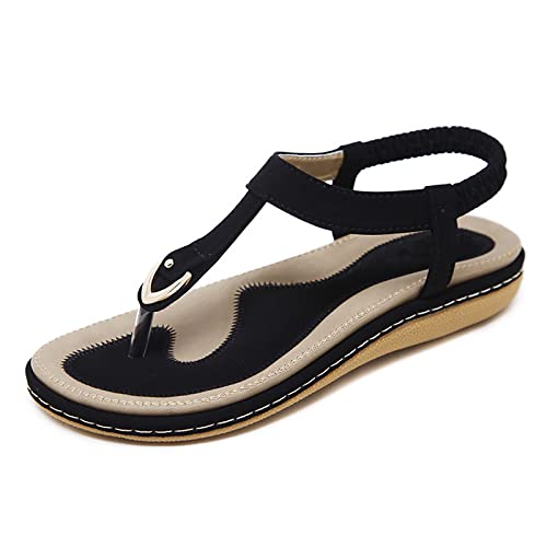 RJDJTTBD Flache Tanga-Sandalen, lässige T-Riemen-Kleidersandalen, verstellbare Knöchelschnalle, Kleid, Tanga-Sandalen für Damen, Sommer, Hochzeit von RJDJTTBD