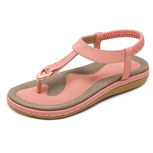 RJDJTTBD Flache Tanga-Sandalen, lässige T-Riemen-Kleidersandalen, verstellbare Knöchelschnalle, Kleid, Tanga-Sandalen für Damen, Sommer, Hochzeit von RJDJTTBD