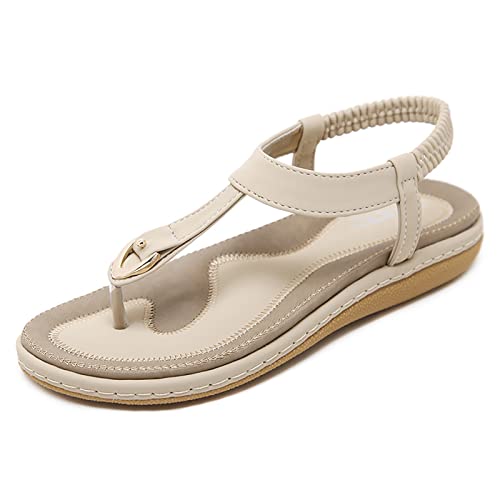 RJDJTTBD Flache Tanga-Sandalen, lässige T-Riemen-Kleidersandalen, verstellbare Knöchelschnalle, Kleid, Tanga-Sandalen für Damen, Sommer, Hochzeit von RJDJTTBD