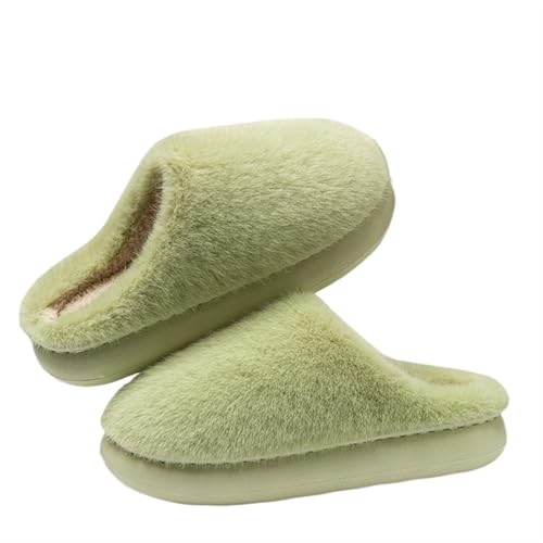 RJDJTTBD Flauschige, Flauschige Hausschuhe für den Innenbereich, rutschfeste warme Baumwollschuhe für Damen, Dicke Sohle, Plüsch-Slipper, Schuhe für Damen (grün, 42–43) von RJDJTTBD