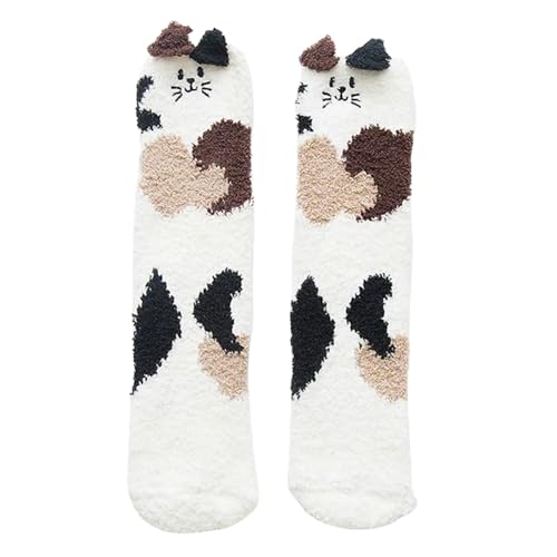 RJDJTTBD Flauschige Socken, 1 Paar Kawaii-Socken, Cartoon-Katze, verdickte Socken, Korallen-Fleece-Wintersocken von RJDJTTBD