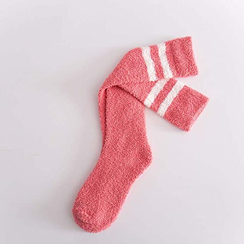 RJDJTTBD Kniestrümpfe Herbst Winter Warmes Korallenvlies Lange Oberschenkelhohe Socken Niedliche, süße, bonbonfarbene, gestreifte Overknee-Socken für Mädchen und Frauen (Farbe: Rosa, Größe: von RJDJTTBD