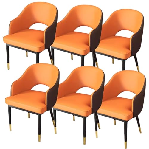 RJDJTTBD Küchen- und Esszimmerstühle, 6er-Set, für Wohnzimmer, Theke, Arbeitszimmer, Lounge-Stuhl, stabile Metallbeine aus Karbonstahl, Kunstleder-Sessel, Wohnzimmerstühle (Orange + Braun) von RJDJTTBD