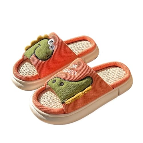 RJDJTTBD Lässige Plateau-Hausschuhe für Damen, Baumwolle, Hanf, niedlicher Cartoon-Dinosaurier, Designer-Schuhe, Mädchen-Flats, Slipper, Damen, offene Zehen (rot, 38–39) von RJDJTTBD