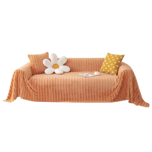 RJDJTTBD Multifunktionales Sofahandtuch in Volltonfarben, Plüsch-Sofaüberwürfe für 1/2/3/4-Sitzer, Stretch-Möbelüberwürfe mit Fransen, 180 x 130 cm, Orange von RJDJTTBD