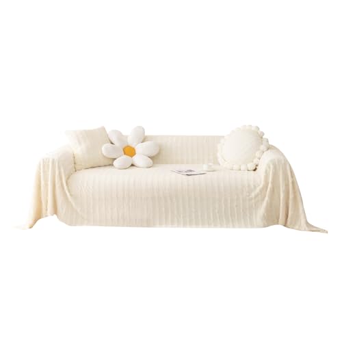 RJDJTTBD Multifunktionales Sofahandtuch in Volltonfarben, Plüsch-Sofaüberwürfe für 1/2/3/4-Sitzer, Stretch-Möbelüberwürfe mit Fransen, 180 x 180 cm, Beige von RJDJTTBD