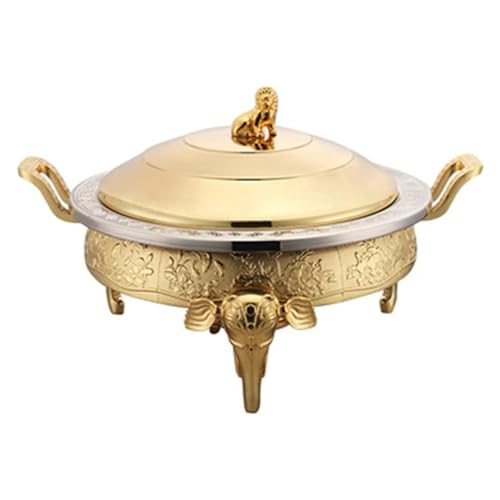 RJDJTTBD Rundes Buffet-Chafer-Wärmer-Set aus Edelstahl – Chafing Dishes und Speisenwärmer mit Essenspfannen, Brennstoffhalter, Topfdeckel für Küchenparty-Essensbuffet (Bronze) von RJDJTTBD