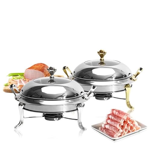 RJDJTTBD Rundes Buffet aus Edelstahl – isolierter Hotpot-Speiseteller in voller Größe mit sichtbarem Deckel, Lebensmittelteller und Brennstoffregal, für Hochzeitsfeier (Silber, 22 cm) von RJDJTTBD