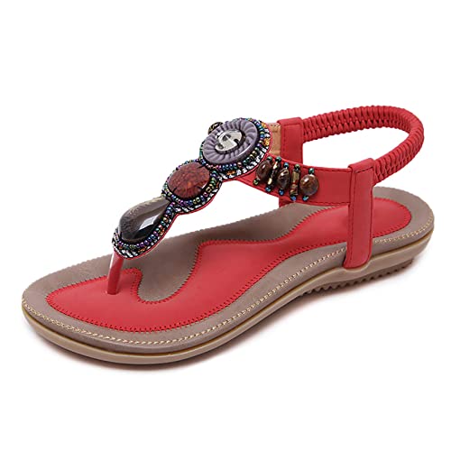 RJDJTTBD Sandalen für Damen, Flache Schuhe, Bequeme Bohemia-Flip-Flops für Damen, lässige Flache Sandalen, eleganter Sommer von RJDJTTBD