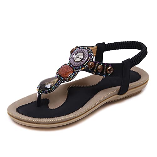 RJDJTTBD Sandalen für Damen, Flache Schuhe, Bequeme Bohemia-Flip-Flops für Damen, lässige Flache Sandalen, eleganter Sommer von RJDJTTBD