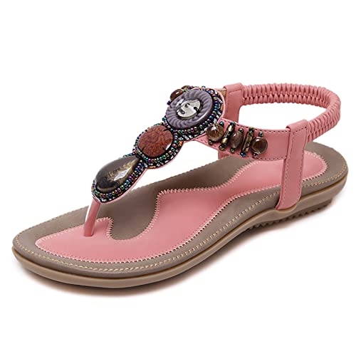 RJDJTTBD Sandalen für Damen, Flache Schuhe, Bequeme Bohemia-Flip-Flops für Damen, lässige Flache Sandalen, eleganter Sommer von RJDJTTBD