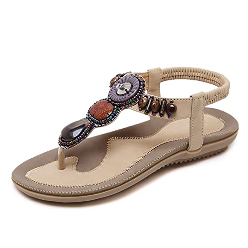 RJDJTTBD Sandalen für Damen, Flache Schuhe, Bequeme Bohemia-Flip-Flops für Damen, lässige Flache Sandalen, eleganter Sommer von RJDJTTBD