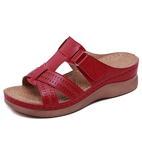 RJDJTTBD Sandalen für Damen, lässig, Sommer, Leder, offene Zehen, Hausschuhe, Sandalen, Flache Absätze, Strand, Damen-Flip-Flops von RJDJTTBD