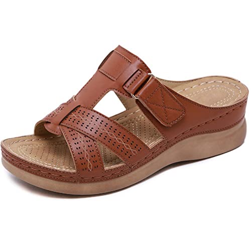 RJDJTTBD Sandalen für Damen, lässig, Sommer, Leder, offene Zehen, Hausschuhe, Sandalen, Flache Absätze, Strand, Damen-Flip-Flops von RJDJTTBD