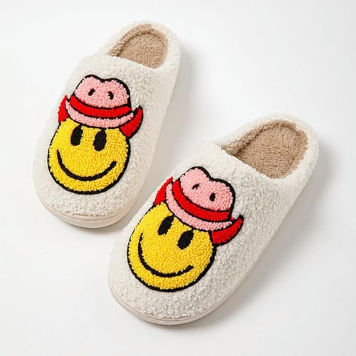 RJDJTTBD Smiley-Baumwollhausschuhe für Zuhause, drinnen, warm, lässig, Winterschuhe, Herren, Plüsch, Plateau, rutschfest von RJDJTTBD