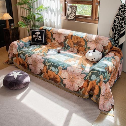 RJDJTTBD Sofaüberwürfe, große 3-Sitzer-Sofadecke mit gewebtem Blumenmuster und dekorativen Quasten, vielseitige Überwürfe für Sofas, große Überwürfe für Schlafsofa und Sessel, 180 x 230 cm, von RJDJTTBD