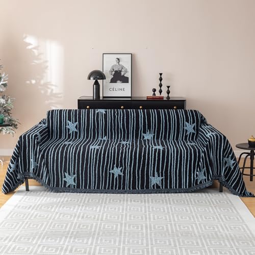 RJDJTTBD Superweiche Überwürfe, Chenille-Sofa-Überwurfdecke mit Quasten, vielseitige Sofadecke, wendbare Überwurfdecke im modernen Stil für Sofa, Sesselbetten, 180 x 130 cm, Blau von RJDJTTBD