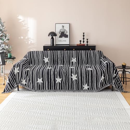 RJDJTTBD Superweiche Überwürfe, Chenille-Sofa-Überwurfdecke mit Quasten, vielseitige Sofadecke, wendbare Überwurfdecke im modernen Stil für Sofa, Sesselbetten, 180 x 130 cm, Schwarz von RJDJTTBD