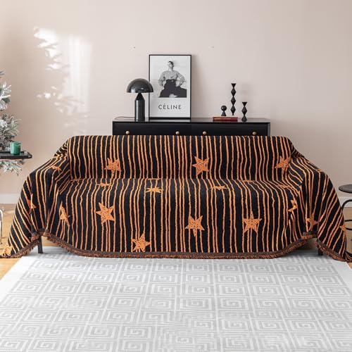 RJDJTTBD Superweiche Überwürfe, Chenille-Sofa-Überwurfdecke mit Quasten, vielseitige Sofadecke, wendbare Überwurfdecke im modernen Stil für Sofa, Sesselbetten, 180 x 180 cm, Orange von RJDJTTBD