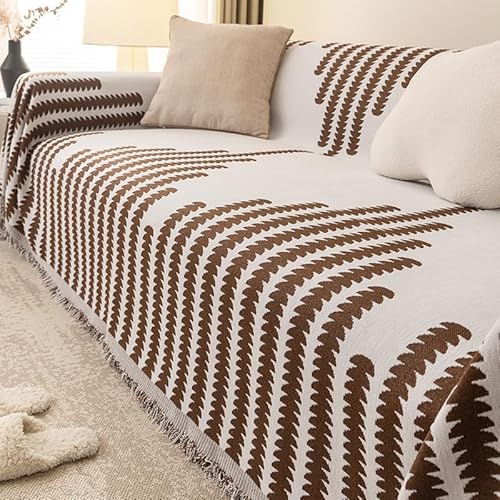 RJDJTTBD Überwürfe für Sofas, extra groß, weiße einfache geometrische Streifen, Sofadecke, Überwurf, Decken für 2-, 3-, 4-Sitzer, vielseitiger Chenille-Überwurf für Schlafsofa, braun, 180 x 280 cm von RJDJTTBD