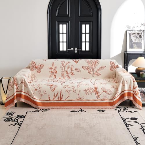 RJDJTTBD Weiche Überwürfe, Chenille-Sofa-Überwurf, Decke mit Quasten, Mehrzweckdecke, Jacquard-gemusterter Sofa-Überwurf für Sofa, Sesselbetten, 180 x 420 cm, Orange von RJDJTTBD