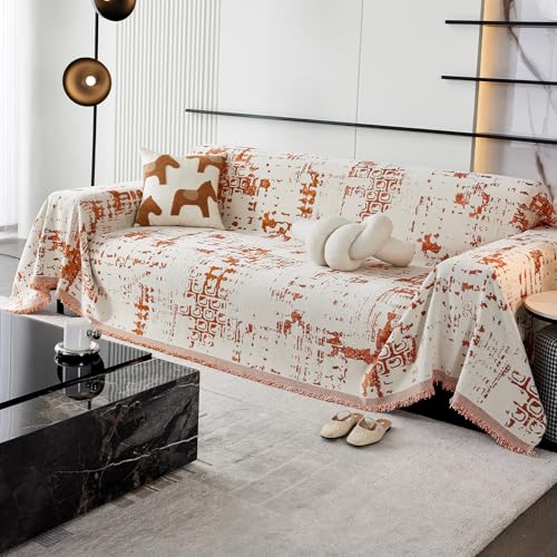 RJDJTTBD Weiche Überwürfe, Chenille-Sofa-Überwurfdecke mit Quasten, vielseitige Decke, wendbare Überwurfdecke im klassischen Stil für Sofa, Sesselbetten, 180 x 230 cm, Orange von RJDJTTBD