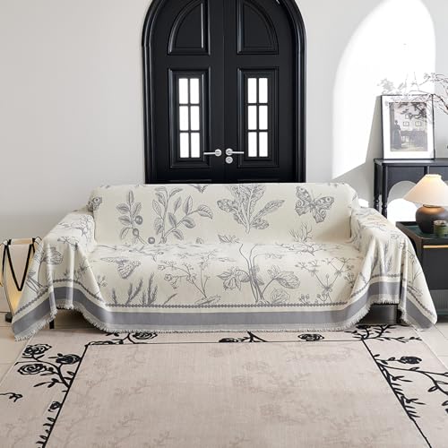 RJDJTTBD Weiche Überwürfe, Chenille-Sofaüberwurf mit Quasten, Mehrzweckdecke, Sofaüberwurf mit Jacquard-Muster für Sofas, Sesselbetten, 180 x 300 cm, Grau von RJDJTTBD