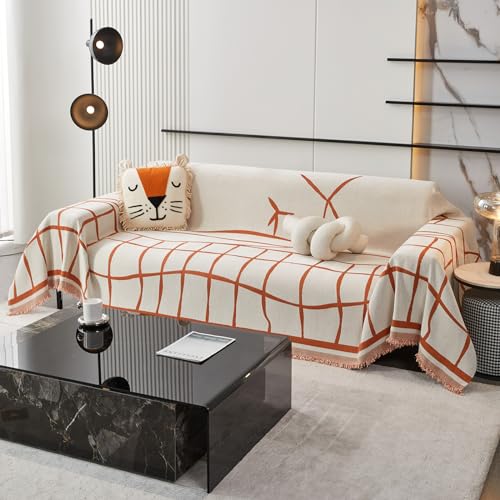 RJDJTTBD Wende-Sofa-Überwurf, große Decke mit Quasten, große Chenille-Decke, Reisedecke, Nickerchen-Überwürfe für Sofas, Sessel, Couch und Bett, 180 x 340 cm, Orange von RJDJTTBD