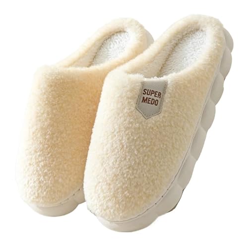 RJDJTTBD Winter-Baumwollhausschuhe für Damen, Hausschuhe für den Heimgebrauch, rutschfeste Schuhe mit dicken Sohlen, Herren-Plüschhausschuhe (Beige, 44–45) von RJDJTTBD